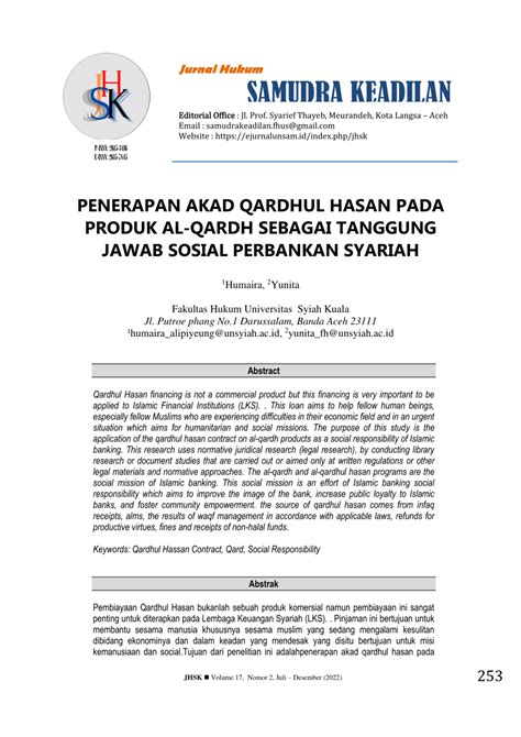 Pdf Penerapan Akad Qardhul Hasan Pada Produk Al Qardh Sebagai