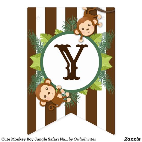 Cute Monkey Boy Jungle Safari Name Banner Zazzle Bandera