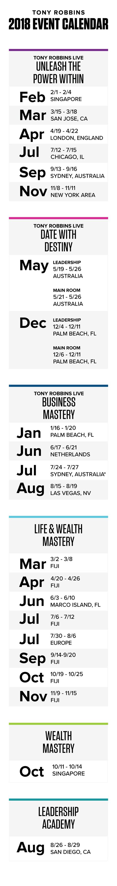 Tony Robbins' Event Calendar