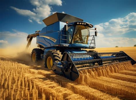 Premium AI Image Combine Harvester In A Wheat Field