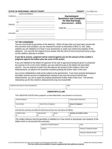 Wisconsin Summons Complaint Doc Template PdfFiller