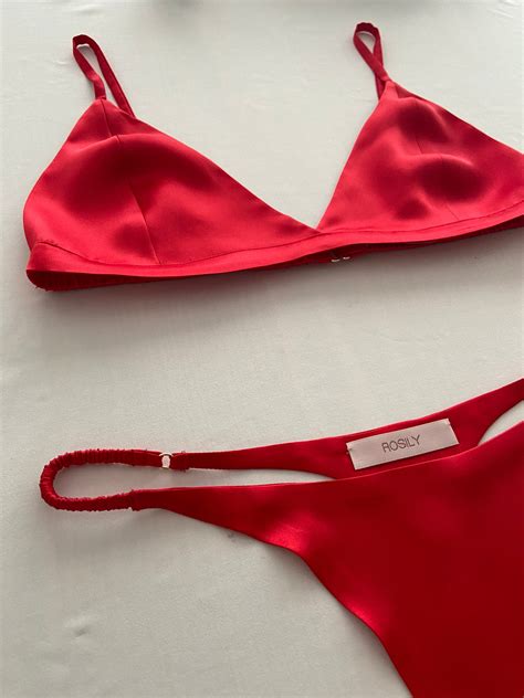 Red Silk Lingerie Set 100 Silk Bralette Thong Silk Satin Etsy