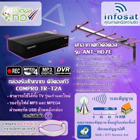 กล่องรับสัญญานดิจิตอลทีวี Compro รุ่น Tr T2a เสาอากาศทีวีดิจิตอล Infosat Ant รุ่น Hd 7e