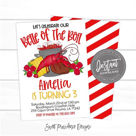 Crawfish Birthday Invitation Belle Of The Boil Editable Kids Party