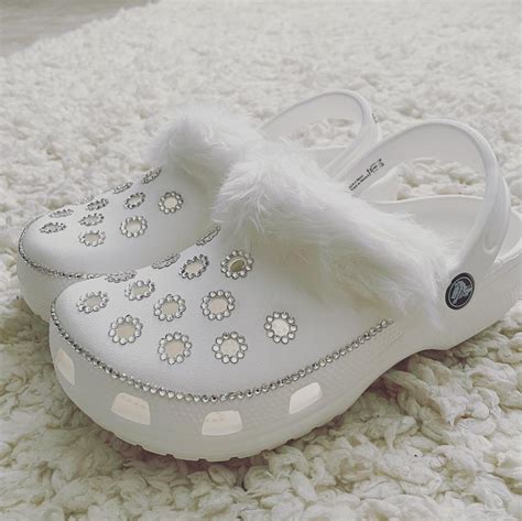 White Icy Crocs Made With Bling Rhinestones And White Fur Etsy