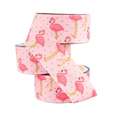 Alpet Gorgurão Estampado Flamingo Fundo Rosa c Poá Dourado 40mm 10