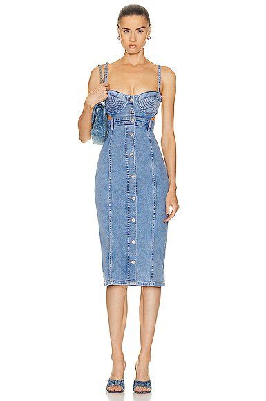 Moschino Jeans Denim Midi Dress In Blue Fantasy Print Blue Editorialist