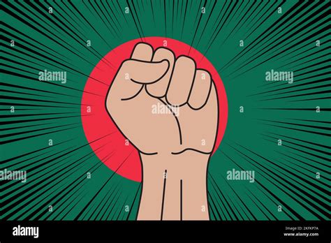 Human Fist Clenched Symbol On Flag Of Bangladesh Background Power And