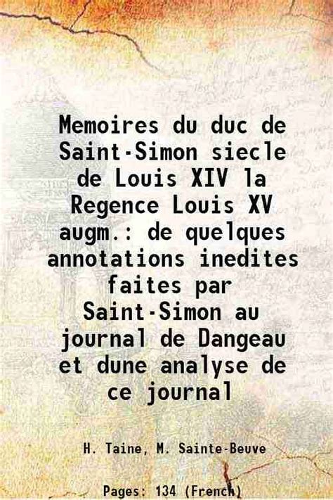 Memoires Du Duc De Saint Simon Siecle De Louis XIV La Regence Louis XV