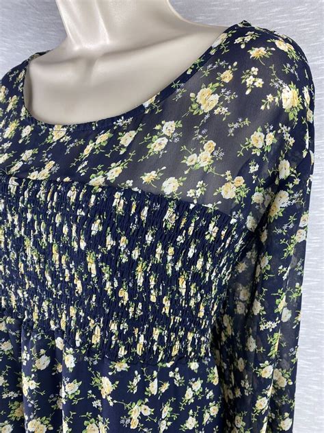 Suzanne Betro Top Womens 4X Blue Floral Long Sleeve Flowy Top EBay