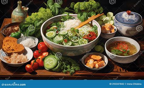 Bun Cha Ha Noi Vietnamese Traditional Dish Stock Illustration