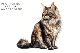 Watercolor Maine Coon Cat Sublimation Graphic By Watercolorbykr