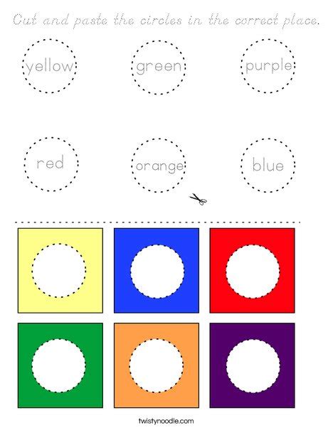 Cut And Paste The Circles In The Correct Place Coloring Page Dnealian Twisty Noodle