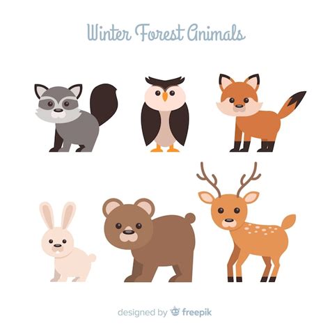 Free Vector | Winter forest animals collection