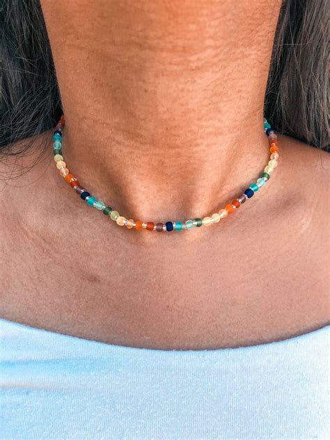 Rainbow Beaded Choker Seed Bead Choker Necklace Glass Bead Choker Trendy Jewelry Necklace