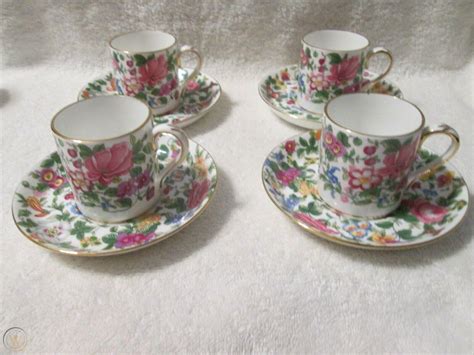 4 Crown Staffordshire Demitasse Espresso Cups Saucers Thousand Flowers Pattern 4553844485