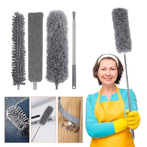 4 In 1 Microfiber Duster Set Extractable 280cm Extra Long Handle Ceiling Fan Wall Corner