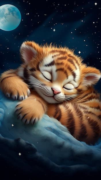 Premium Photo | Dreamy Duo Tiger and the Moon Adorable Sleeping Baby ...