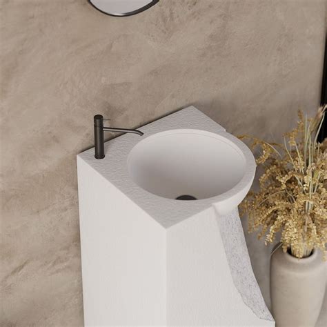 870mm Japandi Tall Stone Resin Pedestal Basin With Rounded Basin