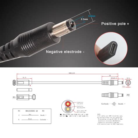 5v Type C Female To 12v Dc Jack 5.5*2.1mm Male Charging Cable Step Up ...