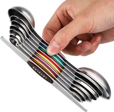 Magnetic Measuring Spoons Set Of 8 Stainless Steel Stackable Dual Sided