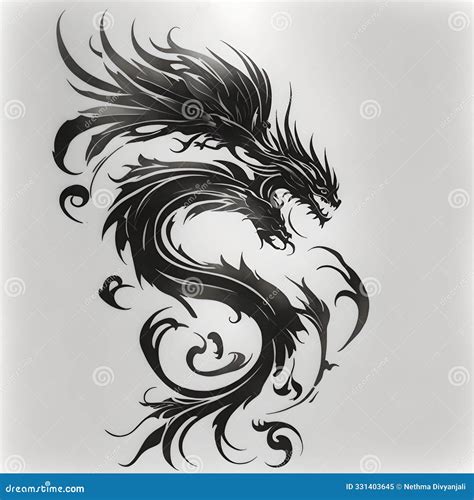 Fierce Tribal Dragon Tattoo Design- Illustration of a Tattoo Stock ...