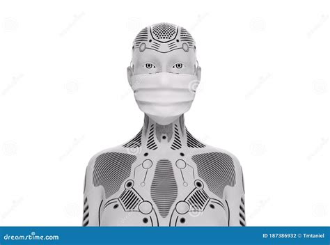 3D Render : a Female Robot Wearing a Face Mask for Protection To ...