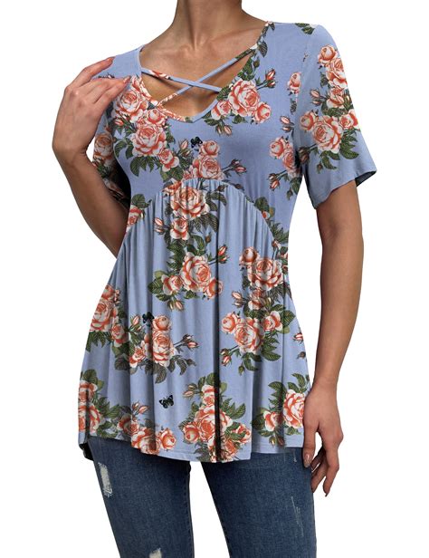 A Jesdani Womens Plus Size Tops Short Sleeve Casual V Neck Criss Cross