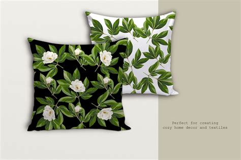 White Peonies Patterns By Vasmila Design TheHungryJPEG