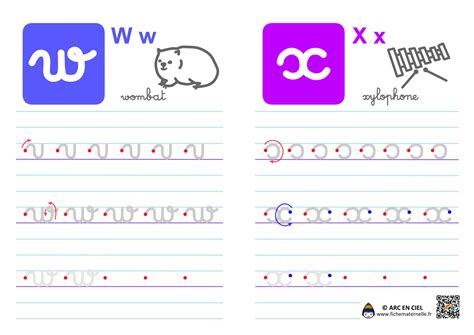 Ecriture De Lalphabet En Cursives Lettres W Et X Arc En Ciel