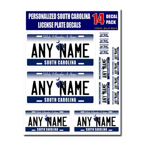 Personalized South Carolina License Plate Decals - Stickers Version 4