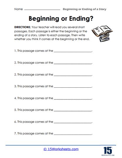 Beginning or Ending of a Story Worksheets - 15 Worksheets.com