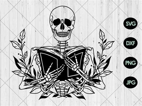 Skeleton Holding Book Svg Floral Book Art Svg Dxf Png Book