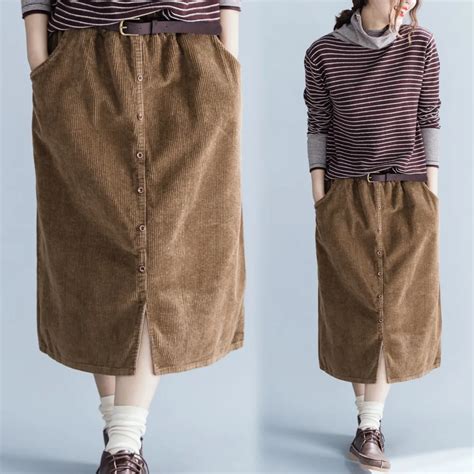 Plus Size 2018 Autumn Winter Women Fashion Corduroy Skirt Ladies Female Big Elastic Waist Casual