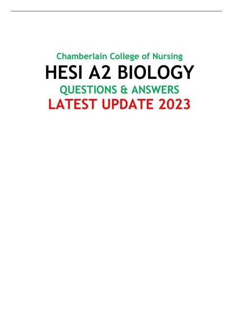 Chamberlain College Of Nursing Hesi A2 Biology V1 And V2 Questions