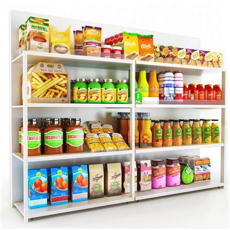 A Shelf With A Variety Of Products Including Carrots Strawberry Orange