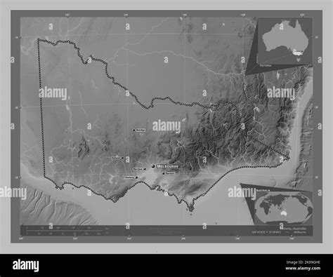 Victoria State Of Australia Grayscale Elevation Map With Lakes And