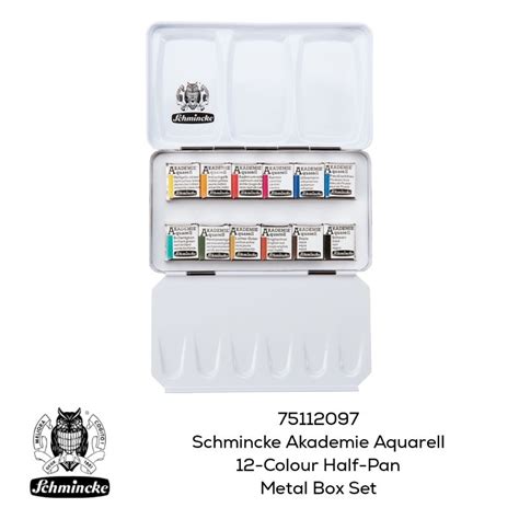 75112 Schmincke Akademie Aquarell 12 Colour Half Pan Metal Box Set