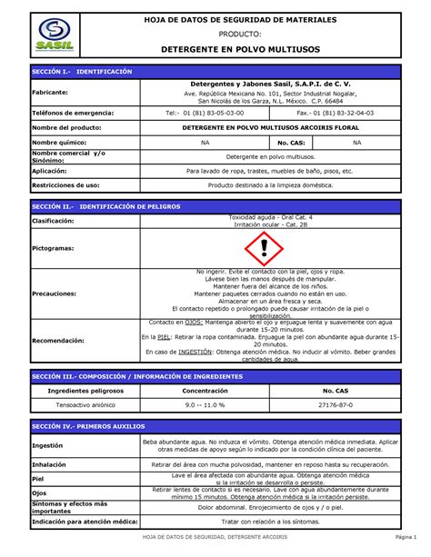 SDS Detergente Arcoiris Floral No CAS Fabricante Detergentes Y