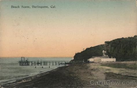 Beach Scene Burlingame, CA Postcard