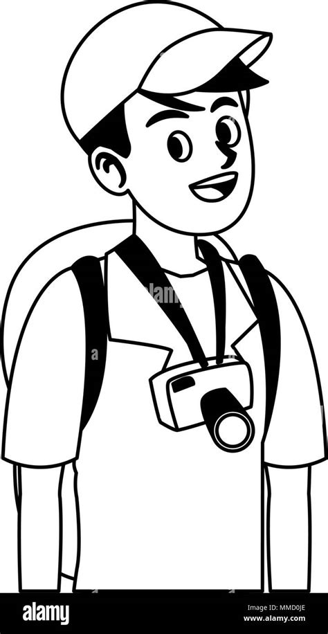 Male tourist cartoon on black and white colors Stock Vector Image & Art ...