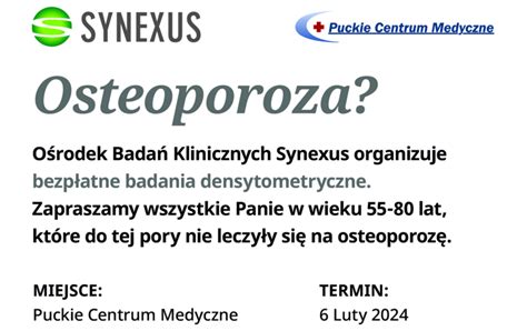 Bezpłatne badanie pod kątem osteoporozy 6 luty 2024 Puckie Centrum