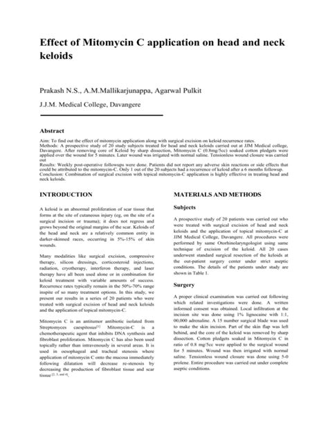 Effect Of Mitomycin C Application On Head And Neck Keloids