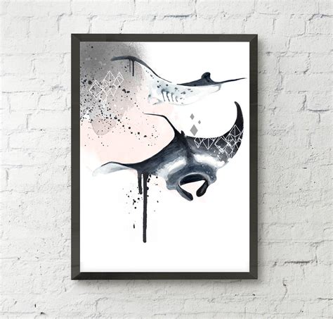 Manta Ray Art Print Nautical Illustration Marine Art Print | Etsy