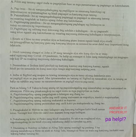 Panuto Piliin Ang Tamang Sagot Mula Sa Pagpipilian Base Sa Mga