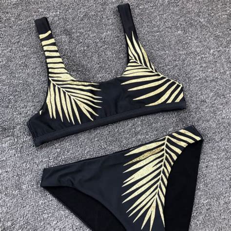 New 2021 Sexy Leaves Print Swimsuit High Waist Bikini Women Vintage Swimwear Two Pieces