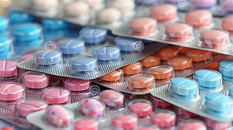 Different Types of Medication in Blister Packs Displayed on a Colored ...