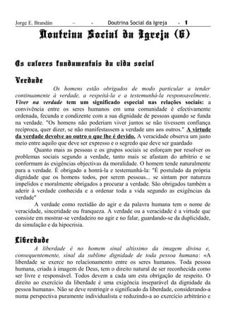 Doutrina Social Da Igreja Os Valores Pdf