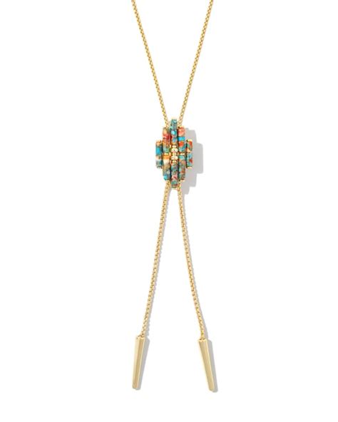 Ember Gold Bolo Necklace In Bronze Veined Turquoise Magnesite Red