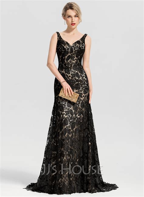 Trumpet Mermaid V Neck Sweep Train Lace Evening Dress 017153637 JJ